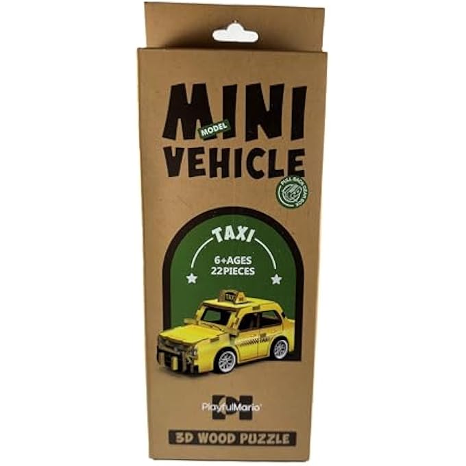 3D WOODEN TAXI PUZZLE  DIY MINI VEHICLE MODEL KIT WITH PULL-BACK ACTION | 22-PIECE BUILD & PLAY TOY FOR KIDS & ADULTS | STEM LEARNING, ECO-FRIENDLY WOOD | NO TOOLS NEEDED | AGE 6+ - Image 3
